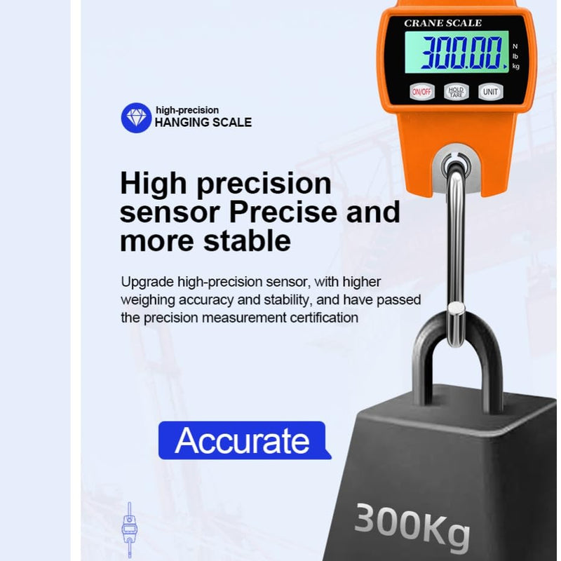 High Precision Hanging Scale,660lb Capacity,Handheld with Hooks, Heavy Duty,Backlit Large LCD Display,Hanging Scale for Deer(Black) Black