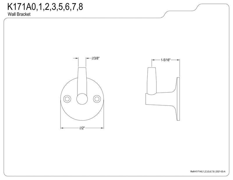 Kingston Brass K171A7 Showerscape Hand Shower Pin Wall Mount Bracket, Brushed Brass