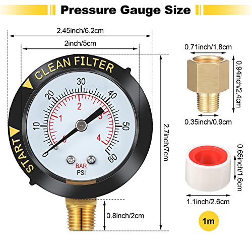  [AUSTRALIA] - Weewooday 2 Pcs Pool Filter Pressure Gauge 0-60 PSI, 2" 1/4" NPT Brass