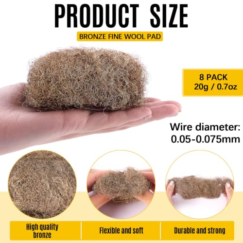 Teenyyou 6 Pcs Brass Wool Pad, 0.05 to 0.075mm, 0.7 Ounce, Bronze Wool 0000