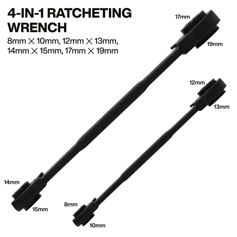 KLEIN TOOLS 68216M 4-in-1 Reversible Ratchet Wrenches Set, 2-Piece, Eight Metric Hex Sizes, 8mm x 10mm, 12mm x 13mm, 14mm x 15mm, and 17mm x 19mm Box Wrench Set, 90-Tooth Ratchet, Pass-Through Design 2-Piece Metric