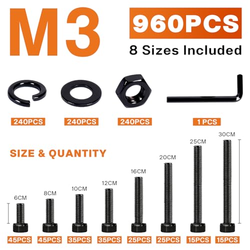 960PCS M3 Socket Head Cap Screw Assortment Kit, 6-30mm M3 960pcs Hex Head