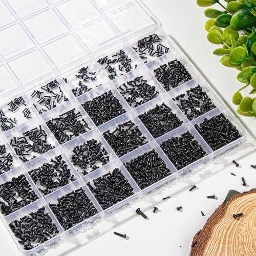 VAPKER 1200Pcs Round Pan Head Mini Machine Screws M1 M1.2 M1.4 M1.6 M1.7 M2 M2.5 Metric Phillips Drive Black Oxide Carbon Steel Micro Screw for Laptop Eyeglass Watch Repair