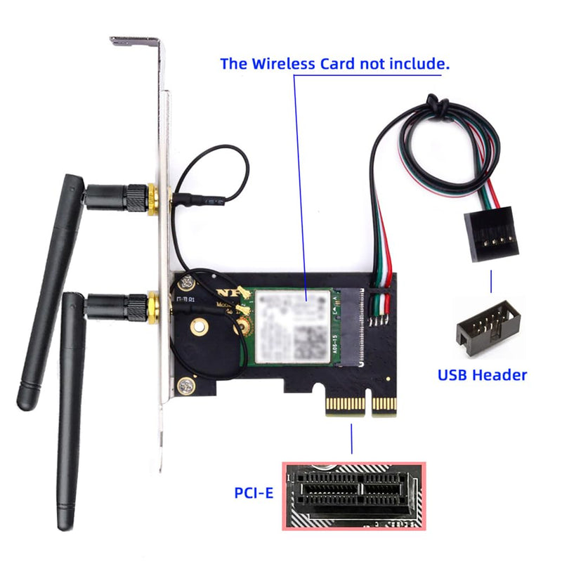 NFHK Wireless NGFF A/E-Key WiFi Card to PCI-E Express 1x Adapter for WLAN Wifi6 Wifi7 Bluetooth A+E-Key to PCI-E Card