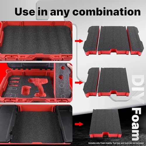 Foam Inserts Compatible with 8424 Series Tool Box, 60mm Customizable Red & Black Foam Inserts, DIY Cut-to-Fit Protection (3 in 1)Compatible with 8424 Series