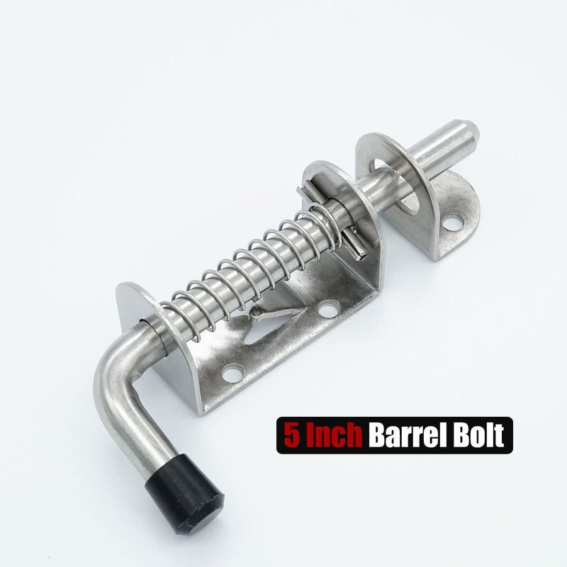 JQK Spring Loaded Latch Pin, 304 Stainless Steel Barrel Bolt Thickened 2mm Door Lock, 5 Inch Brushed Finished(4 Pack), HSB300-P4 5Inch - 4Pack
