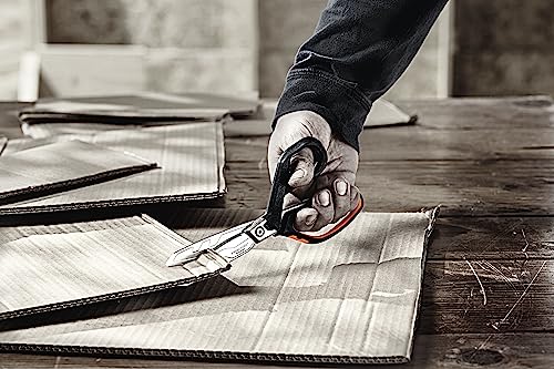 Fiskars PowerArc Heavy-Duty Scissors, Up to 30% More Power, Length 21cm, Durable Stainless Steel Blade/Plastic Handles, Black/Orange, 1027204 Single