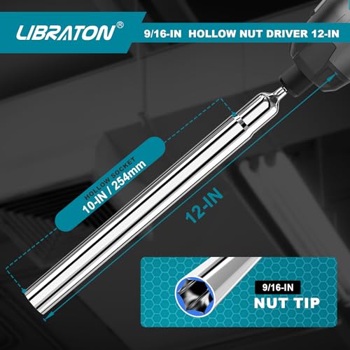 LIBRATON Hollow Nut Driver, Power Nut Driver Set 9/16", 12 inch Long 12-inch long 9/16-inch