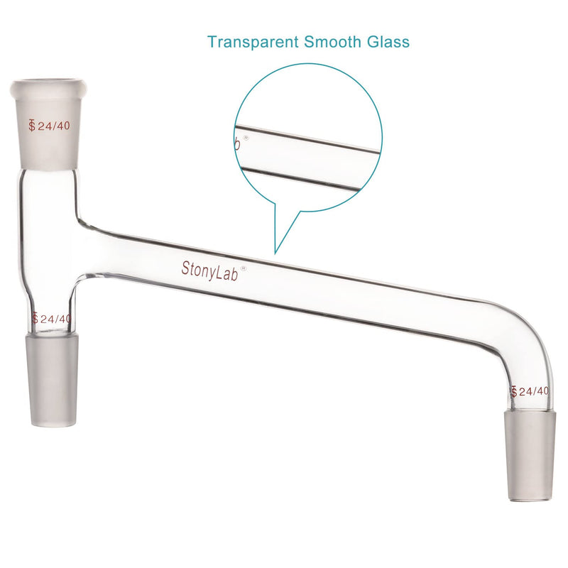 stonylab Borosilicate Glass 75 Degree Bent Distilling Adapter, with Two 24/40 Inner Joints and One Outer Joint, for Laboratory Distillation 24/40 Joint