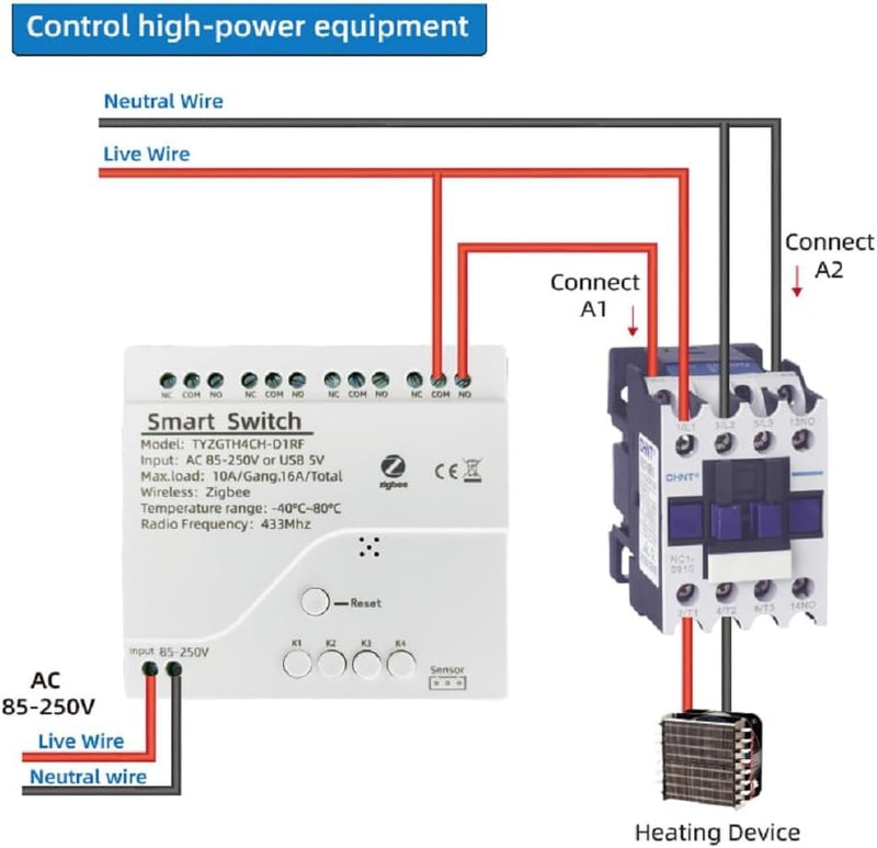 Easy Operation,Zigbee WiFi Temperature Switch ,with Waterproof Temperature Sensor Probe ,Remote Monitoring,Tuya App Remote 4 Channel 10A Clean Contact Relay Switch(tuya zigbee hub Needed) 4CH 110V Temperature Module