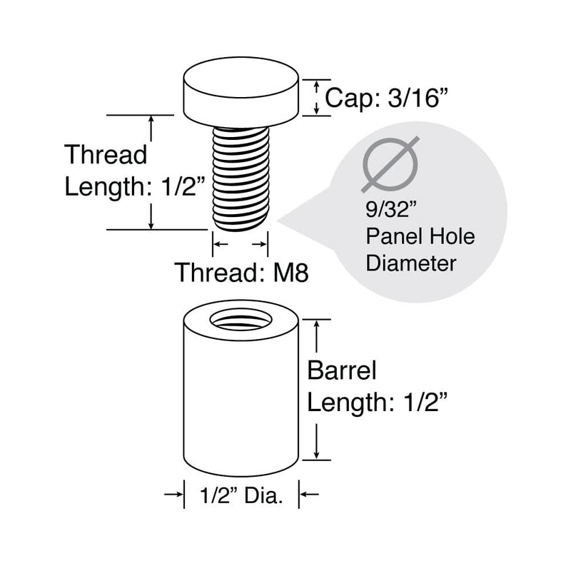 Stainless Steel Standoff 1/2 Inch Diameter x 1/2 Inch Barrel Length Brushed Finish for PVC, Glass and Acrylic Sign Stand Off Wall Anchors and Screws 20 Piece Store/Restaurant Pack 20 Piece Pack