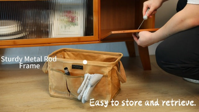 Tool Bag for Organizing, Waxed Canvas Wide Open Top Tool Tote Bag with 6 External Pockets, 13.8 x 7.8 x 7.8 Inches (ArmyGreen) ArmyGreen-Single