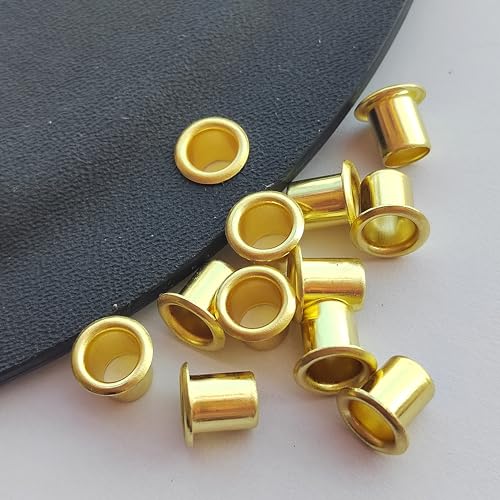Kydex Holster Copper Eyelets,1 Tools with 200pcs #8-9-8.4mm (.294 Length Under Flange x 1/4" Outside Diameter) Brass Eyelets Rivets for 0.08" ~ 0.09" Kydex Holster Fastener（Golden Color,200pcs）