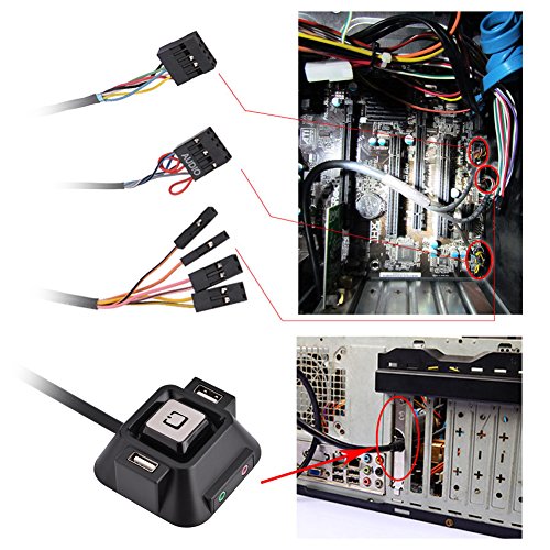 Zerone Desktop PC Switch Button Electricity Supply On/Off Reset HDD Push Button Reset Switch + USB Ports + Audio Ports for Desktop Computer Case