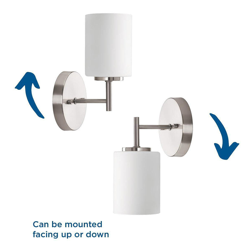 Progress Lighting Replay Collection 1-Light Etched White Glass Modern Bath Vanity Light Brushed Nickel, E26