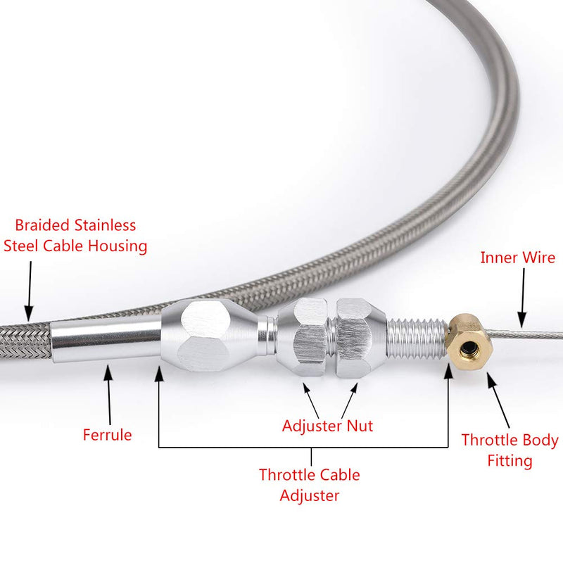 36" Braided Throttle Cable Kit Compatible with 97-07 Chevrolet/Chevy LS1 Engine 4.8L 5.3L 5.7L 6.0L