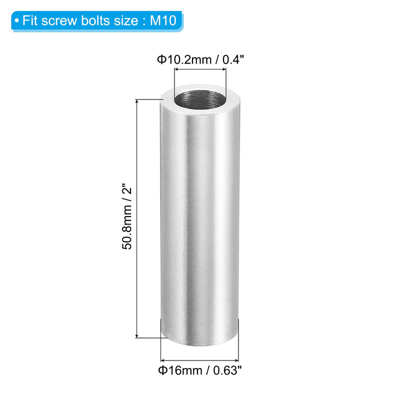 PATIKIL M10 Aluminum Spacers, 10 Pcs Metal Spacer Aluminum 10.2mm ID x 16mm OD x 50.8mm L Aluminum Spacer Screw Standoff Round for 3/8" M10 Screw Bolts