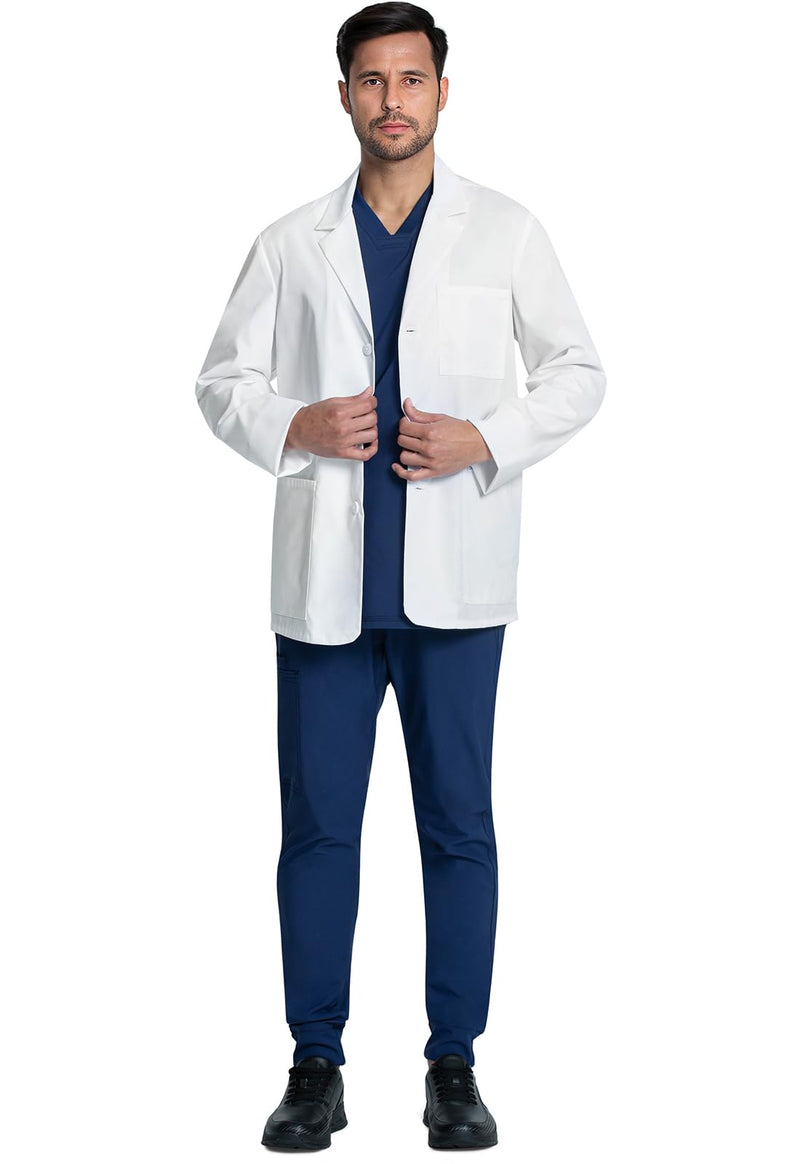 Cherokee Mens Lab Coat 30" Men's Consultation Coat Durable, Mechanical Stretch - CK401 Standard Size 30" Large White