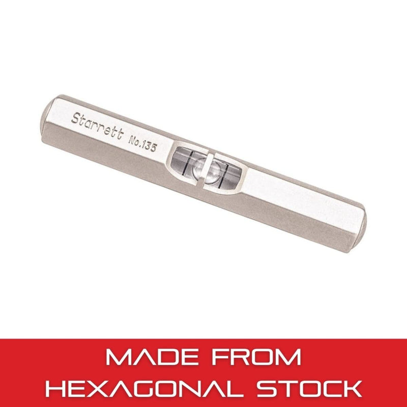 Starrett Pocket Level with Main Vial - Ideal for Machine Shop and Tool Room Use - 2-1/2" Length, Satin Nickel-Plated Finish, Hexagon Stock with Convex Ends - 135A 2-1/2"