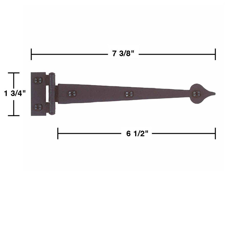 Renovators Supply Manufacturing Black Wrought Iron Strap Hinge Pair 7.38 Inch Spear Tip Colonial Cabinet Door Gate Hardware Flush Mount Rust Resistant Pack of 1