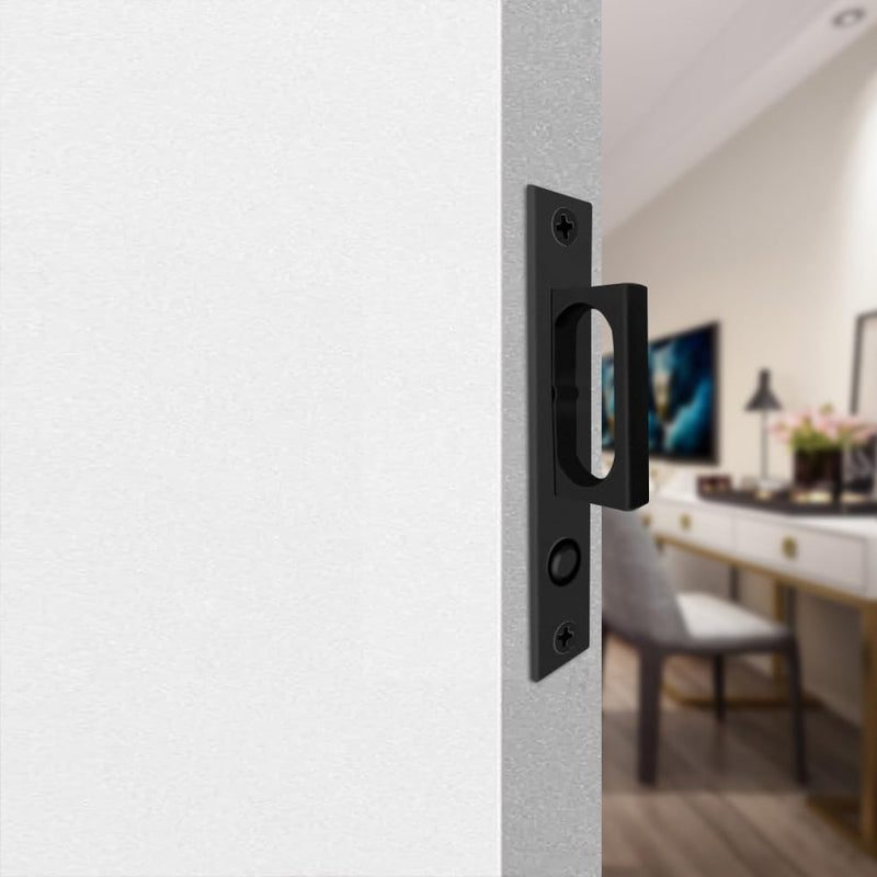 LWZH Brushed Nickel Pocket Door Edge Pull with Push Automatic Bounce Switch,Sliding Door Pull Hardware, Flush Hidden Handle（Black） Black