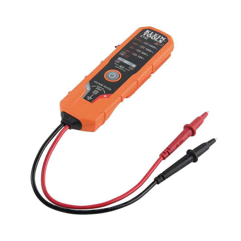 Klein Tools ET40 Digital AC/DC Voltage Tester, 12-240V AC, 1.5-24V DC, LED Illumination, DC Polarity, Auto Off, CAT III 250V-Class 2- Double Insulation, IP41 Dust and Water Resistant 12/240 V