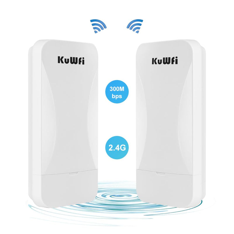 KuWFi Point to Point Wireless WiFi Bridge 2.4G Long Range CPE Indoor/Outdoor 1KM Transmission Distance Solution for PTP/PTMP IP65 Weatherproof 11DBI Antenna WB2F01 2.4G