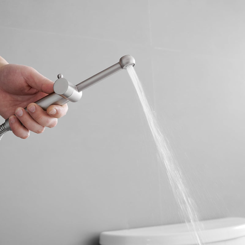 Brushed Nickel Bidet Sprayer Set, Handheld Bidet Taps Attachment for Toilet with Adjustable Water Pressure, Solid Brass Bidet Attachment Set Brushed Nickel
