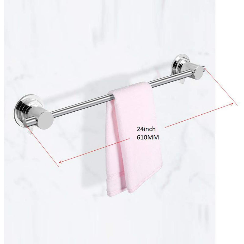 JiePai 24 inch Vacuum Suction Cup Towel Bar,Removeable Shower Mat Rod Shower Door Adhesive Towel Bar Suction Towel Rack (Chrome) Chrome 24inch