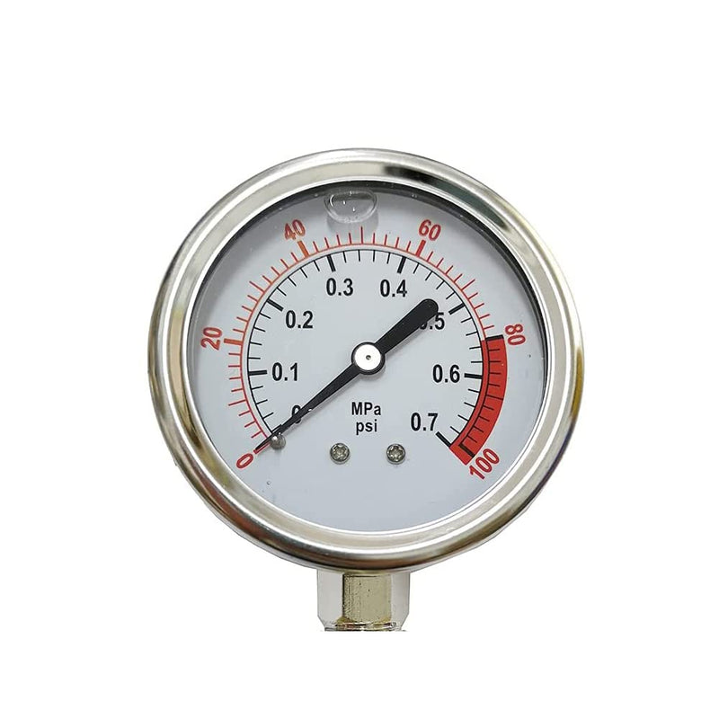 Water Pressure Gauge Oil Filled Vibration Proof Stainless-Steel 2-1/2" Dial Size Dual-Scale with 1/4" NPT Bottom Mount and 1/4" RO Fittings for RO System (0-0.7kg(MPa)/0-100psi) 0-0.7 kg(MPa) / 0-100 psi