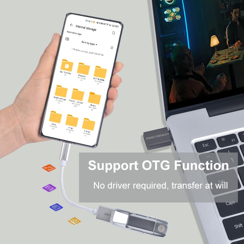 USB C to USB 3.2 Adapter [2pcs Silver], Transfer up to 10Gbps, Type C Male to USB Female OTG Cable Thunderbolt3 to USB Adapter Compatible with MacBook Pro/Air, iPhone 15 Pro Max Plus USB C to USB 2pack-Silver