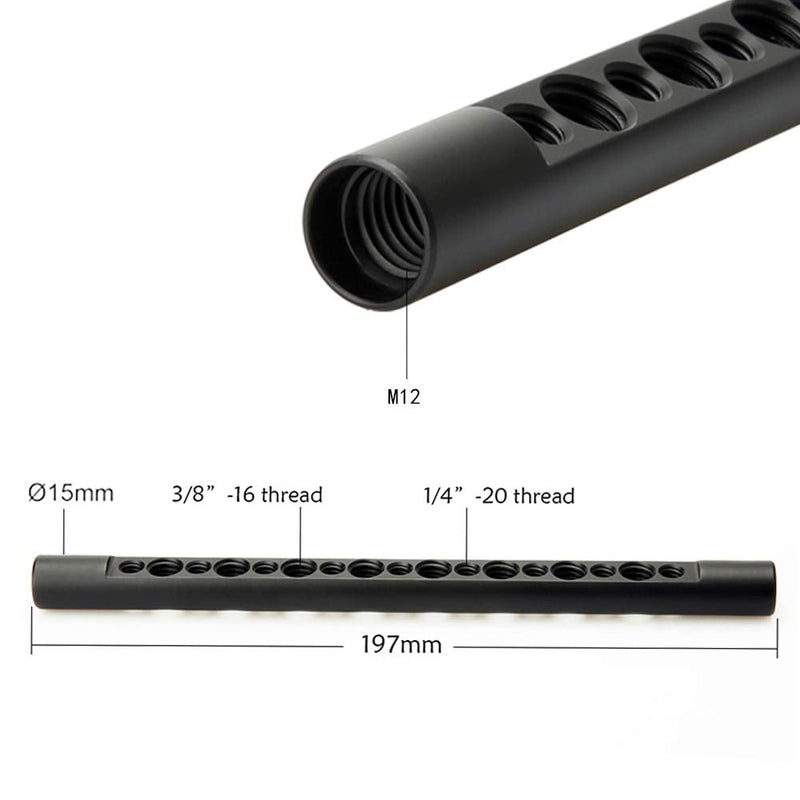 NICEYRIG 7.7 Inch 15mm Cheese Rod with 1/4 3/8 Locating Holes for DSLR Camera Cage Rig System - 074 7.7'' 15mm cheese rod