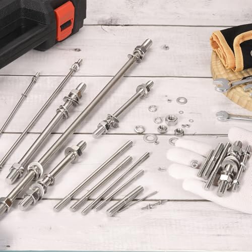 MECCANIXITY 4Set M10x85mm Double Ended Stud Screws, 304 Stainless Steel Dual Threaded Rod Bar Bolts Studs with Nut Washer for House Maintenance Structural Anchoring Fastening Screw 4