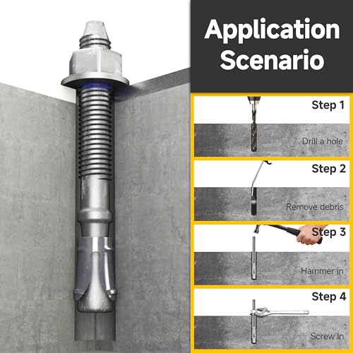 Mywish 3/8 x 3 Inch Wedge Anchors, 10Pcs 304 Stainless Steel Industrial 3/8 Heavy Duty Industrial Masonry Wdege Anchor Bolts for Brick Cement and Concrete, Bright Finish 3/8 x 3"
