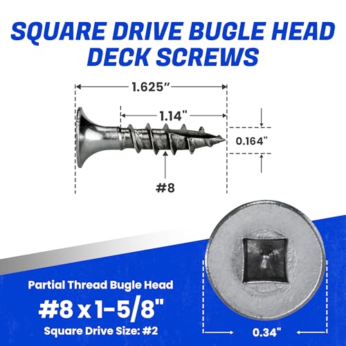Fastenere Stainless Steel Deck Screws -316 Marine Grade #8 x 1-5/8" (100 Pack) Flat Head Square Drive Wood Cutting Point for Exterior, Wood, Decking, Cabinet, Fence, Trailer, Composite Type 17 Point 100 Pack #8 x 1-5/8"