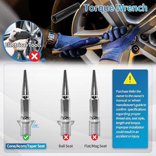 M14X1.5 Chrome Silver Wheel Spike Lug Nuts, 24 PCS Lug Nut Wheel Accessories with 1 Socket Key, Thread Spiked 4.4" Long Closed End Nuts Compatible with Silverado Sierra 1500 M14X1.5-24PCS