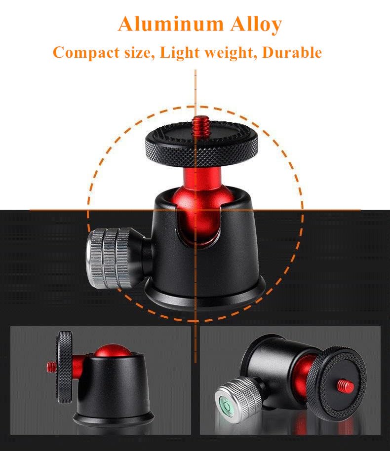 Tripod Ball Head 360 Panoramic with 1/4" to 3/8" Screw Adapter and Bubble Level for Digital Cameras, DSLR, Cell Phone, Camera Slider Track