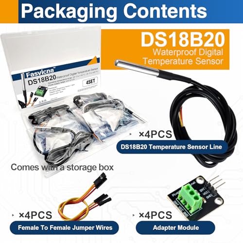 4PCS DS18B20 Waterproof Temperature Sensor Probes, Stainless Steel