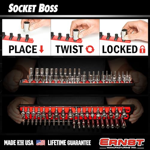  [AUSTRALIA] - Ernst Manufacturing 8482 Socket Boss 3-Rail Multi-Drive Socket Organizer, 18-Inch Socket Rails with Twist-Lock Secure Storage, Orange - Made in USA