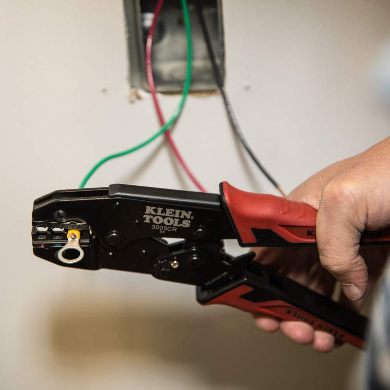 Klein Tools 3005CR Wire Crimper Tool, Ratcheting Insulated Terminal Crimper for 10 to 22 AWG Wire One Size Insulated Terminals
