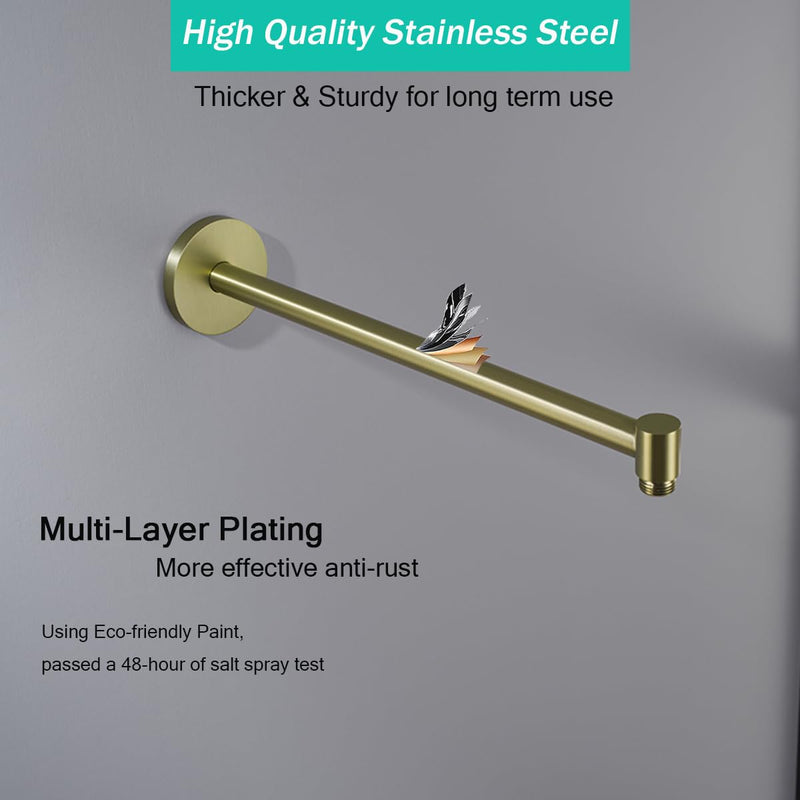 Shower Arm,16 Inch Rain Shower Head Extension Extender, With Flange and Teflon Tape, Made of Thicken Stainless Steel for Bathroom Rainfall Shower,Brushed Gold,SE-91088-16BG Brushed Gold(91088)