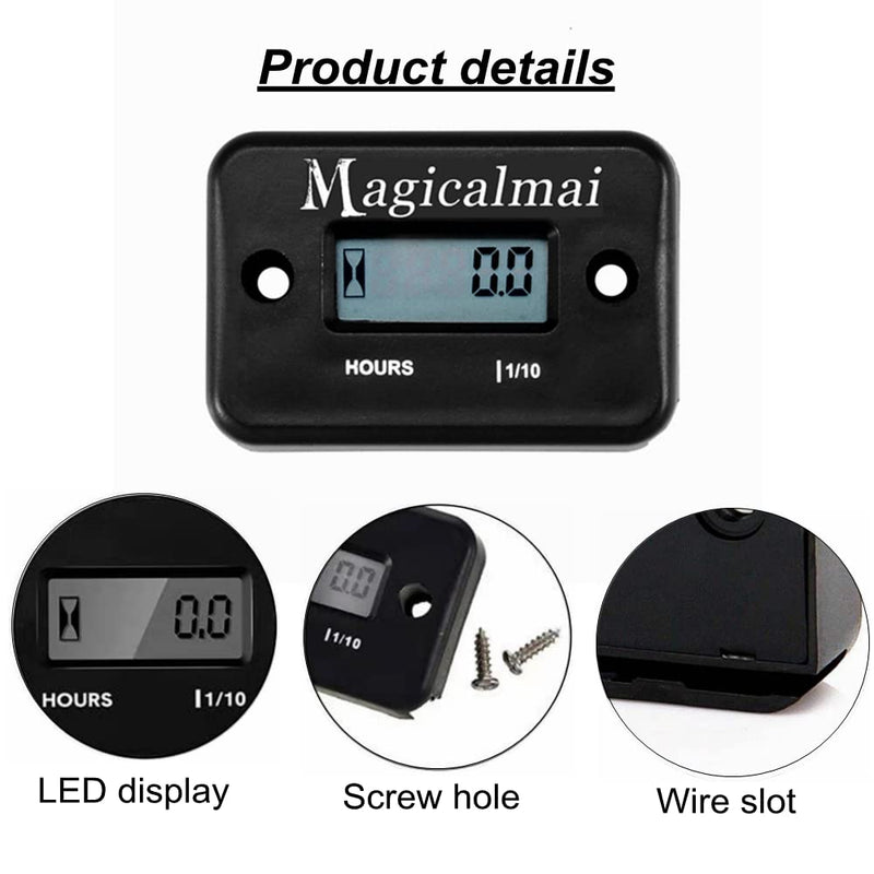2pcs Magicalmai Inductive Hour Meter for Gas Engine Generator Lawn Mower Pressure Washer Marine ATV Boat Outboard Motor Dirt Bike Motorcycle Waterproof Hr Meters - Black 2