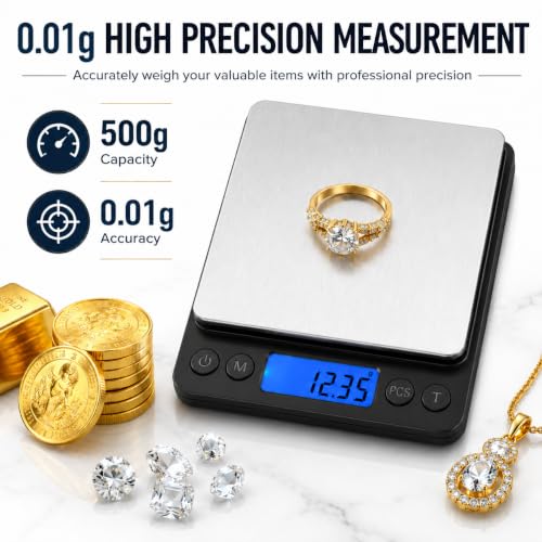500g x 0.01g High Precision Jewelry Scale, Digital Gold Gram Scale Black
