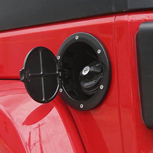 JeCar Aluminum Gas Cap Fuel Filler Door Cover for Jeep Wrangler 2007-2018 JK & Unlimited Accessories (Black) Black-A