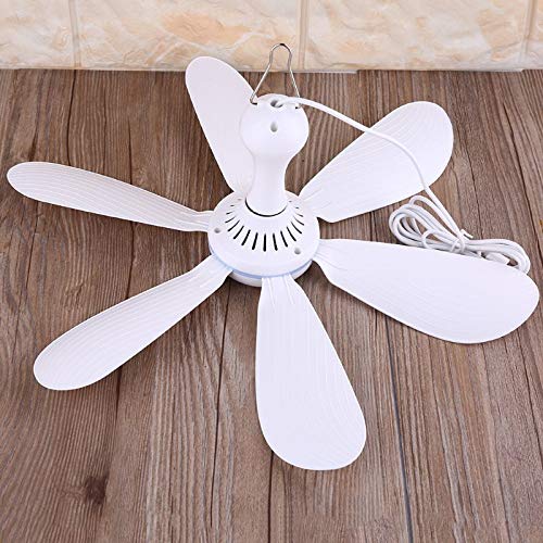 Small USB Ceiling Fan DC 5V Hanging Fans for Power Bank Indoor Outdoor RV Bed Room Desk Boat Coop Travel Tent Canopy Cubicle Little Mini Portable 6 Detachable Blades Air Cooler Circulator