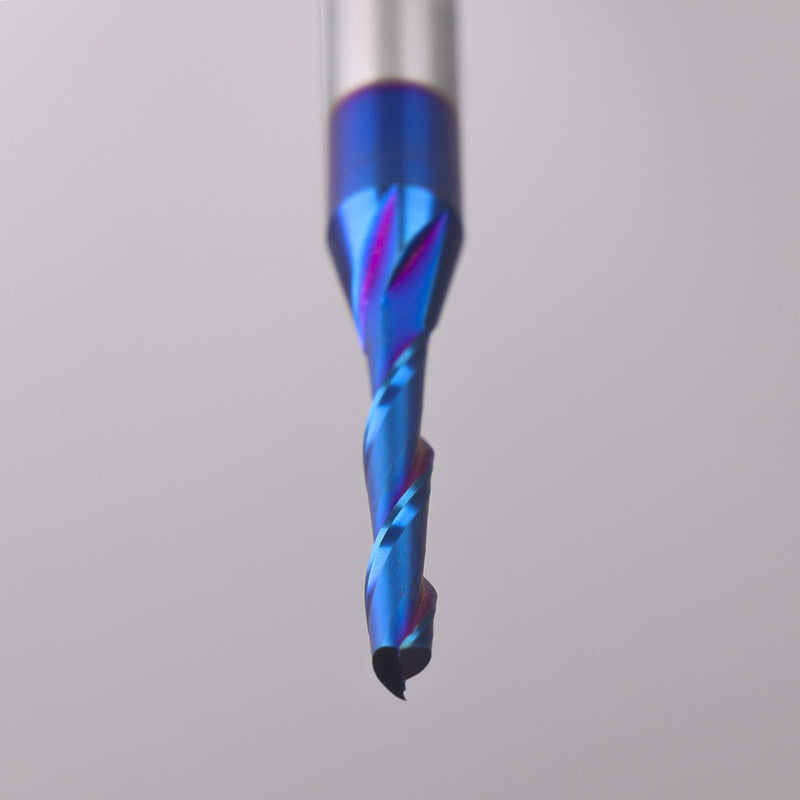 2PCS CNC Router Bits 1/4 Inch Shank 1/8 inch Cutting Diamete Spiral Up Cut End Mill with Nano Blue Coating for Carving Standard milling, Finish and Boring … 2