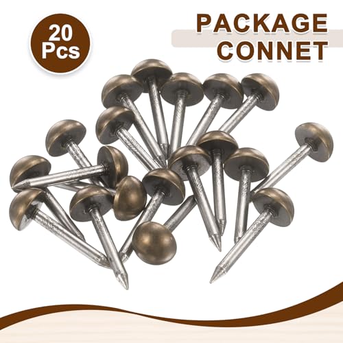 uxcell 20Pcs Solid Brass Upholstery Tacks, 10mm Retro Upholstery Nails Decorative Thumb Push Pins for Wood Boxes Carpet Sofa Furniture Leather Crafts, Bronze