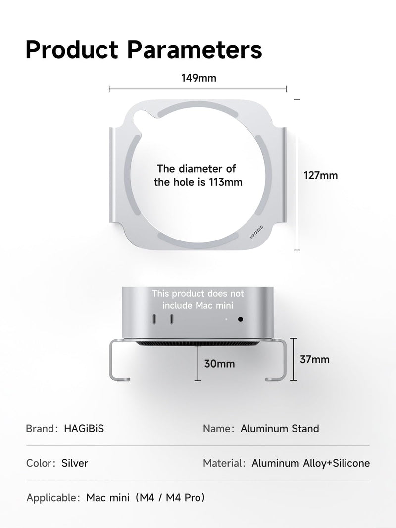 Hagibis Mac Mini M4 Stand Aluminum Alloy Mount for Mac Mini M4/M4 Pro 2024 Ventilation Heat Dissipation Cooling Desktop Holder Accessories (MMS03) MMS03