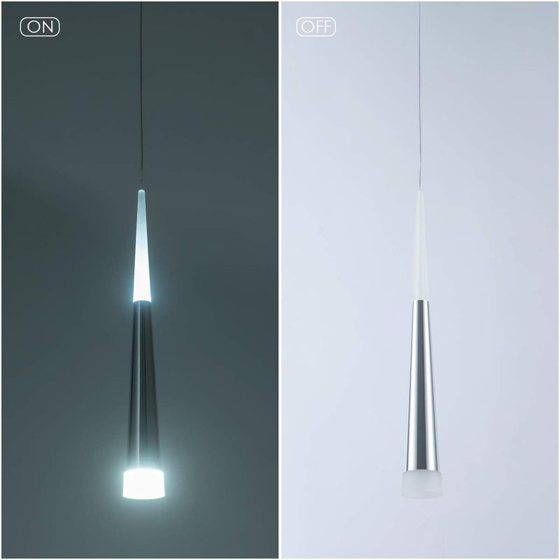 Modern Mini Island Pendant Light with Acrylic Shade LED Cone Contemporary Pendant Lighting for Kitchen Island Dining Room Living Room Bar 9W Cool White 6000K Aluminum Chrome 6000K