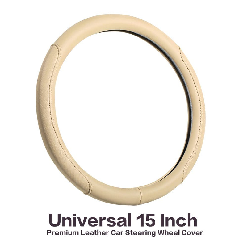 VARGTR Steering Wheel Cover, Microfiber Leather Steering Wheel Cover with Classic Embossing,Anti-Slip Breathable Auto Car Steering Wheel Cover Fit 15 Inch Car Wheel Protector (Beige) Beige